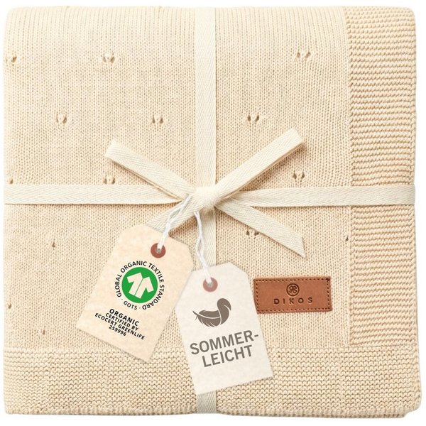 Babydecke DIKOS® aus *100%* Bio Baumwolle, Strickdecke, Geschenk zur Geburt, DIKOS, PREMIUM Qualität, Sommerdecke Ajour, 75x100, atmungsaktiv, weich