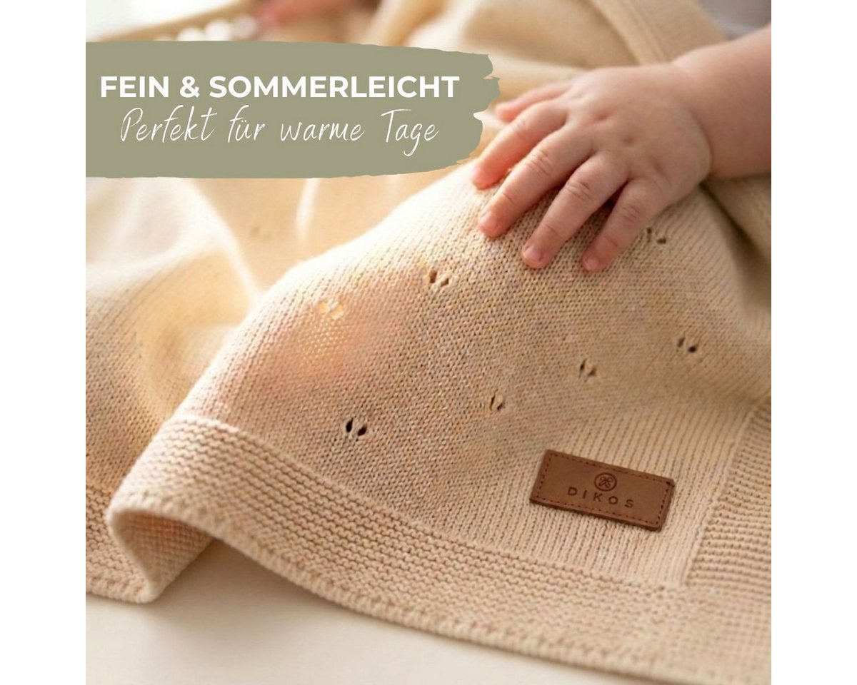 Babydecke DIKOS® aus *100%* Bio Baumwolle, Strickdecke, Geschenk zur Geburt, DIKOS, PREMIUM Qualität, Sommerdecke Ajour, 75x100, atmungsaktiv, weich – Bild 2 von 5