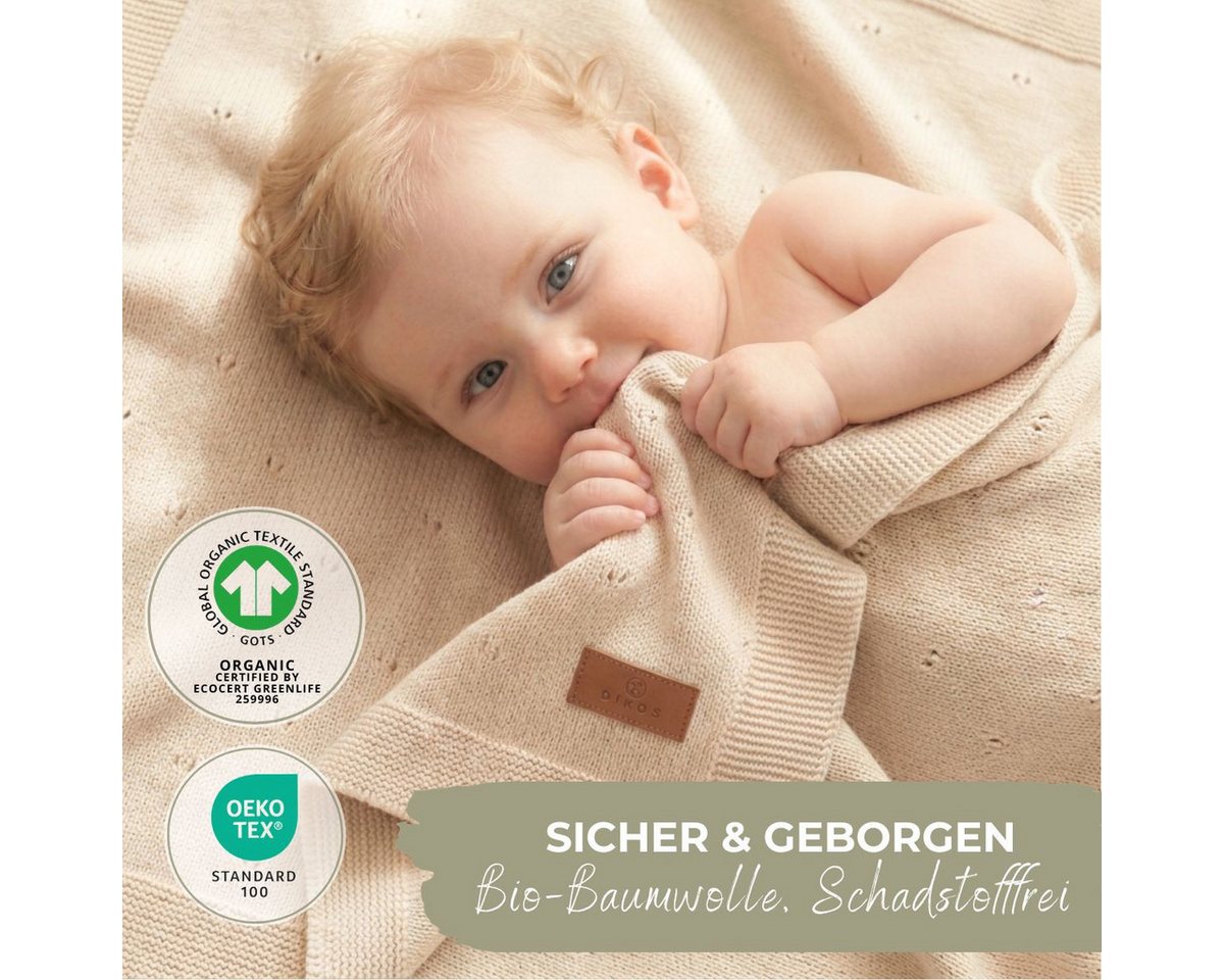 Babydecke DIKOS® aus *100%* Bio Baumwolle, Strickdecke, Geschenk zur Geburt, DIKOS, PREMIUM Qualität, Sommerdecke Ajour, 75x100, atmungsaktiv, weich – Bild 5 von 5