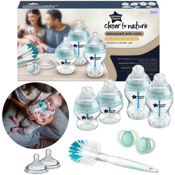 Tommee Tippee Babyflasche Tommee Tippee Startset 0m+, Anti-Kolik-Flaschen, Sauger, Bürste