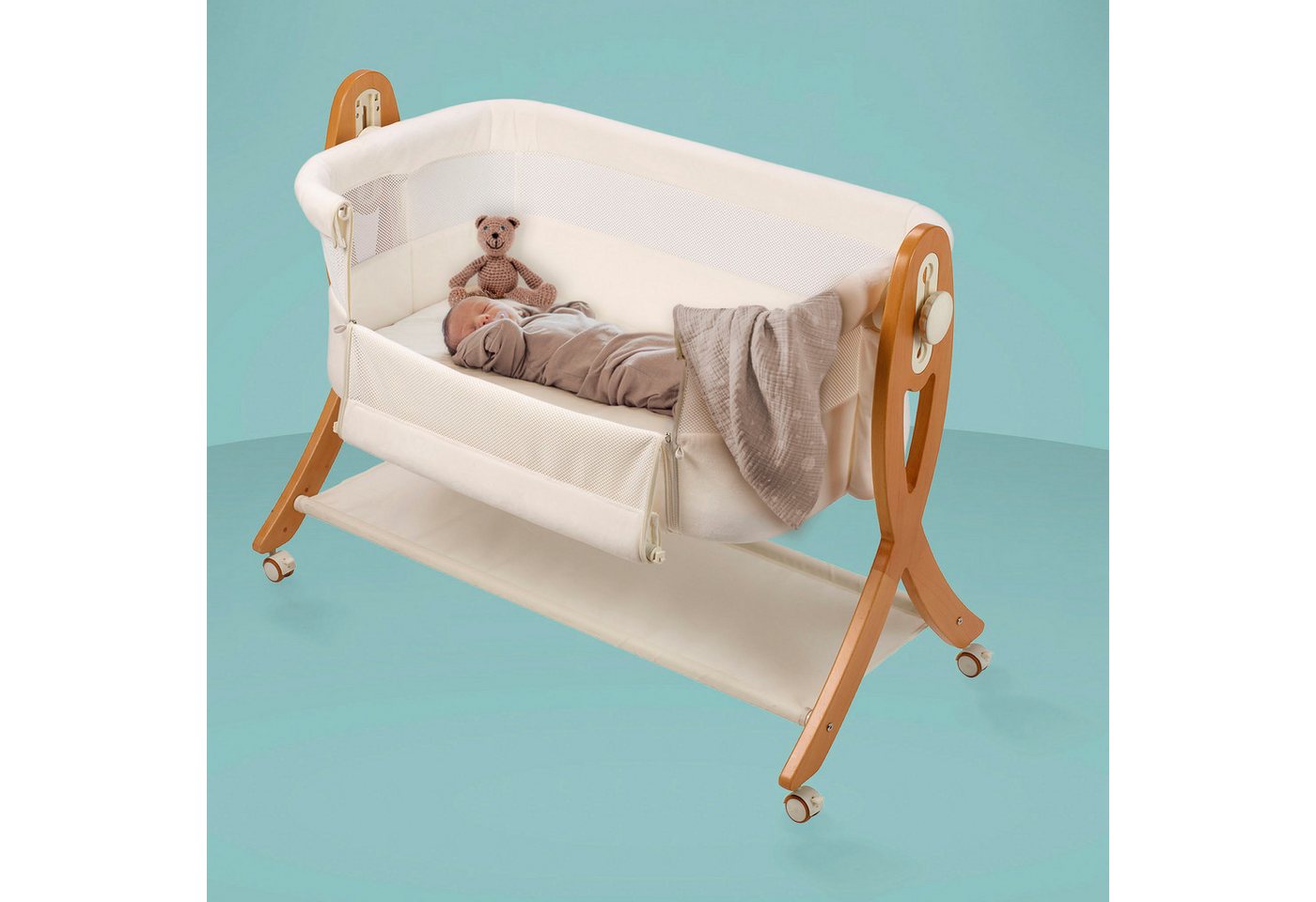BabyGo Beistellbett SidebySide, weiß/beige, mit Schaukelfunktion – Bild 3 von 5