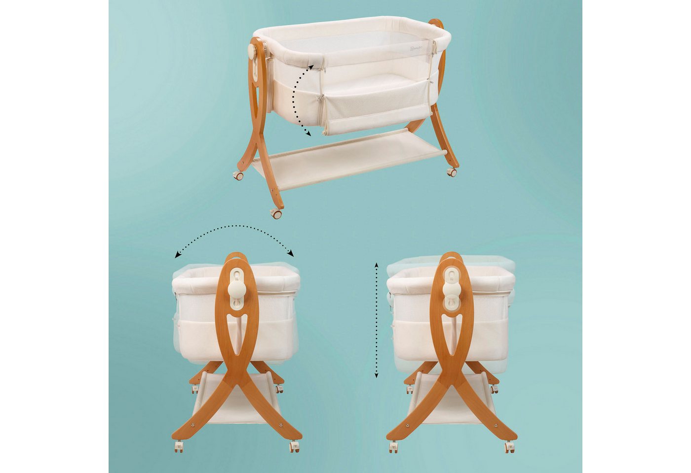 BabyGo Beistellbett SidebySide, weiß/beige, mit Schaukelfunktion – Bild 5 von 5
