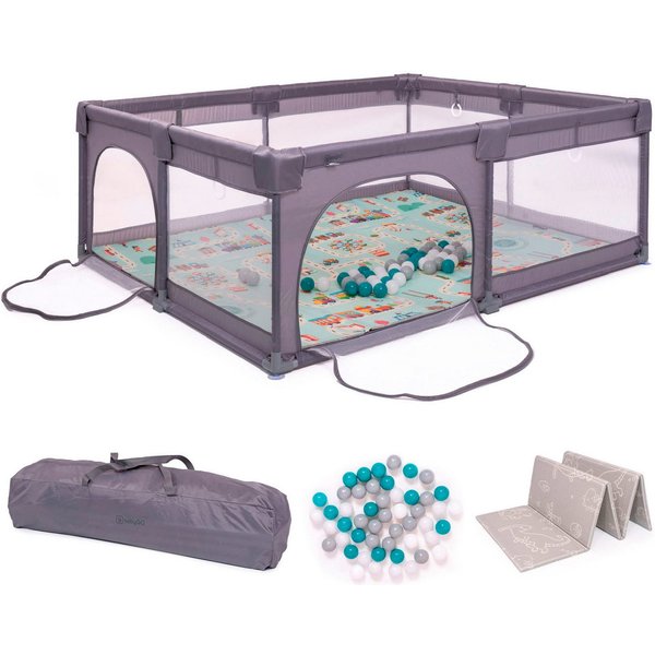 BabyGo Laufstall Bällebad, Playpark 2, inkl. 48 Spielbälle und Spielmatratze