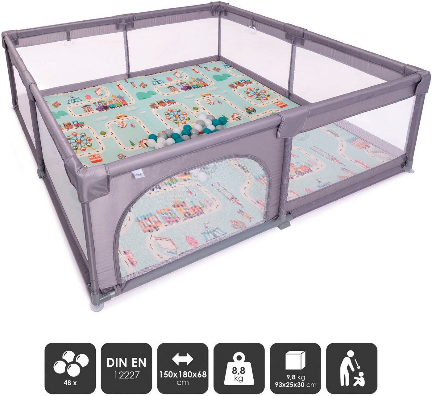 BabyGo Laufstall Bällebad, Playpark 2, inkl. 48 Spielbälle und Spielmatratze – Bild 2 von 5
