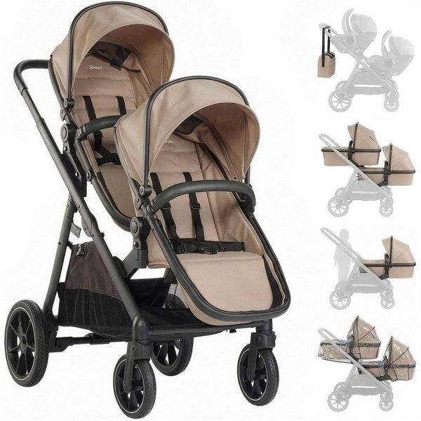 BabyGo Zwillings-Kombikinderwagen Duo, (Set), inkl. Wickeltasche u. 2 Regenhauben