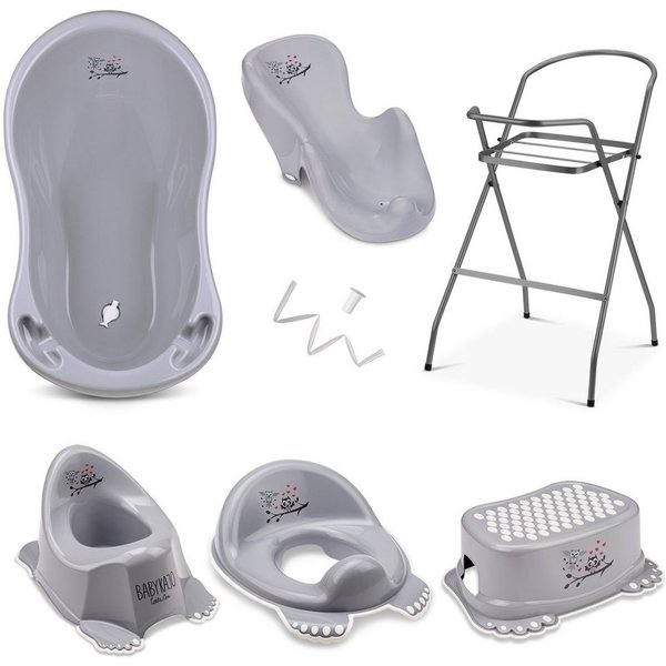 Babykajo Babybadewanne, (Teile, 7-tlg), Baby Badewanne mit Gestell + Badesitz + Töpfchen + Hocker + WC Trainer