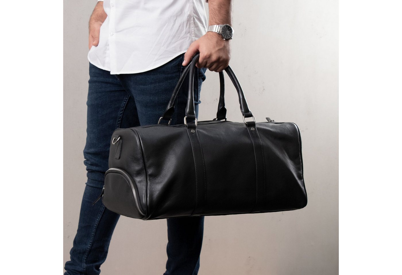 BACCINI Reisetasche echt Leder Weekender groß schwarz-48-cm, Echtleder Reisegepäck für Damen & Herren, Sporttasche XL schwarz – Bild 2 von 5