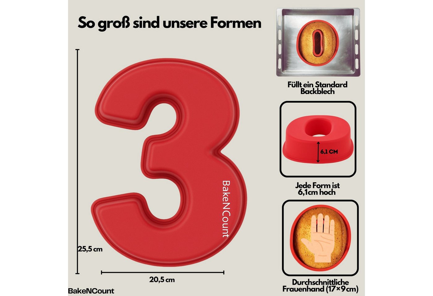 BakeNCount Backform BakeNCount Kuchen Backformen-Set Zahlen, extra Groß, aus Silikon – Bild 3 von 5
