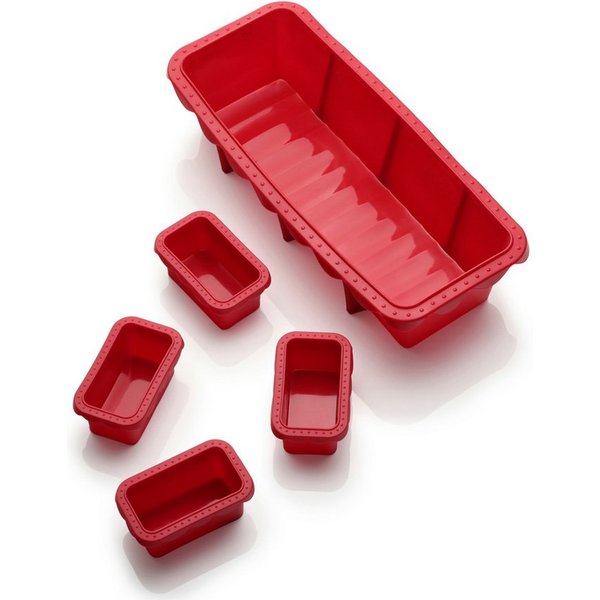 Coolinato Backform Coolinato Silikon Kastenform Set 5tlg, ROT, inkl. Rezepte