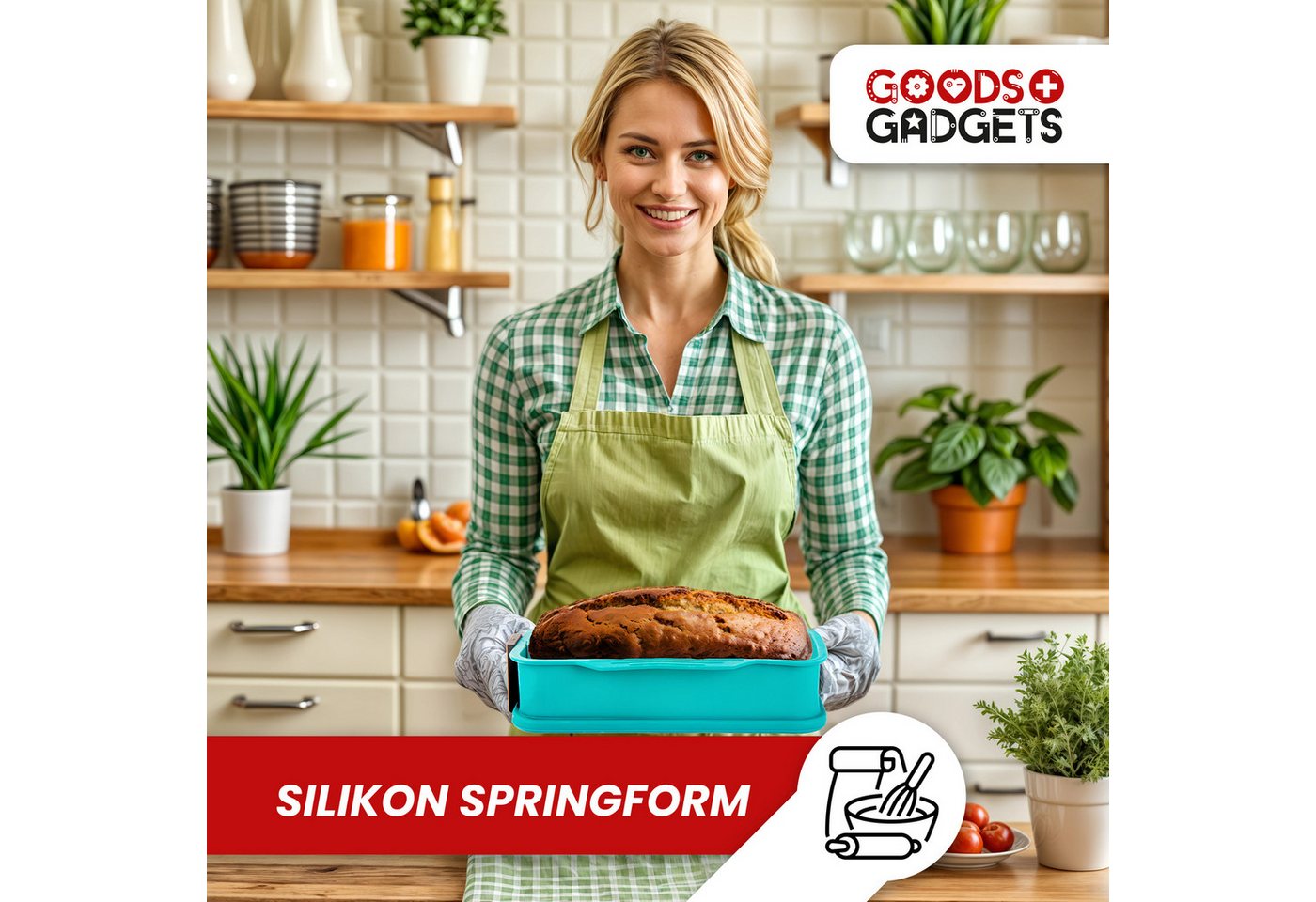 Goods+Gadgets Backform GOODS+GADGETS Silikon Springform Backform 23 cm mit Glasboden, Antihaftbeschichtete Kuchen-Form & Glasboden – Bild 2 von 5