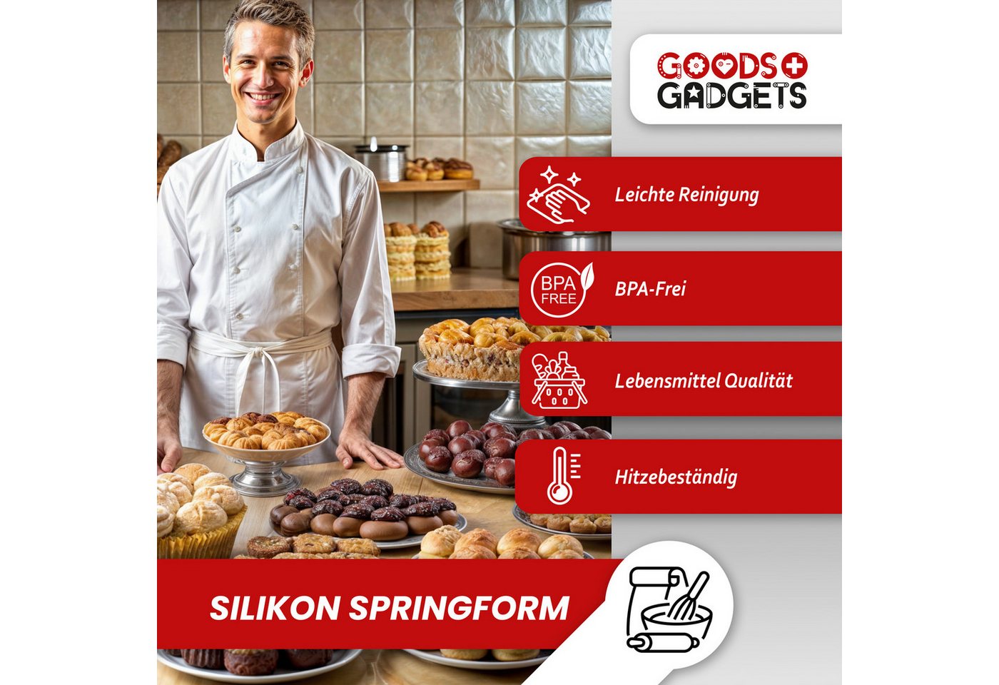 Goods+Gadgets Backform GOODS+GADGETS Silikon Springform Backform 23 cm mit Glasboden, Antihaftbeschichtete Kuchen-Form & Glasboden – Bild 3 von 5