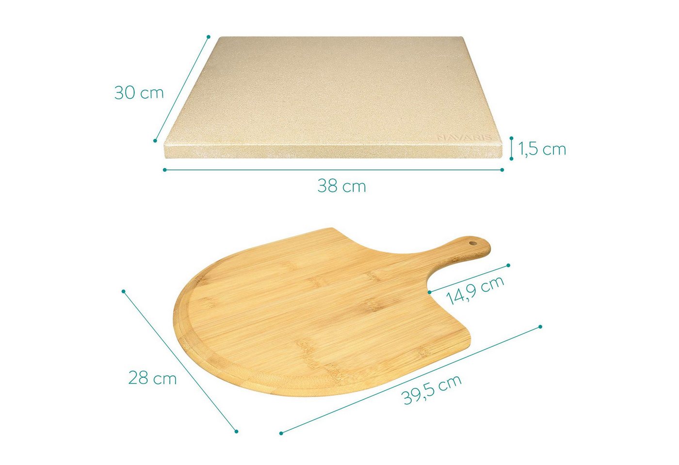 Navaris Backstein Navaris Pizzastein aus Cordierit 38x30 cm mit Schaufel – Bild 2 von 5