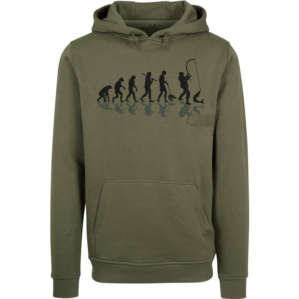 Baddery Kapuzenpullover Angler Hoodie: "Angler Evolution" - Angelkleidung Angel Zubehör, hochwertiger Siebdruck, auch Übergrößen