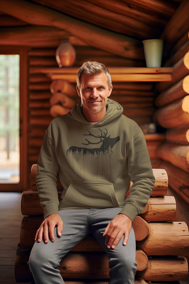 Baddery Kapuzenpullover Jäger Hoodie: "Waldhirsch" - Geschenk für Jäger, hochwertiger Siebdruck, auch Übergrößen – Bild 2 von 5