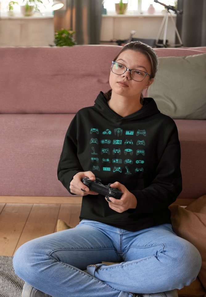 Baddery Kapuzenpullover Kinder Gamer Hoodie: "Controller" - Kapuzenpullover Gaming, hochwertiger Siebdruck – Bild 2 von 3