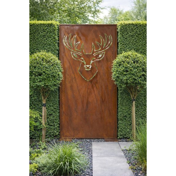 BADEKO Sichtschutzelement Sichtschutz Paravent Hirsch 200x100cm aus Edelrost in Cortenstahloptik