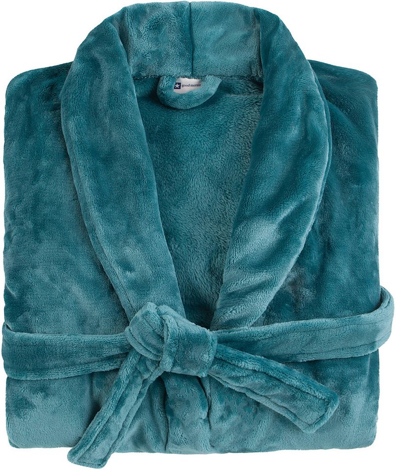 good morning Bademantel Good morning Bathrobe uni, Midilänge, Kunstfaser, Schalkragen, Gürtel, Schalkragen, Gürtel, Taschen, Damen & Herren, Velours, Glanz – Bild 2 von 4