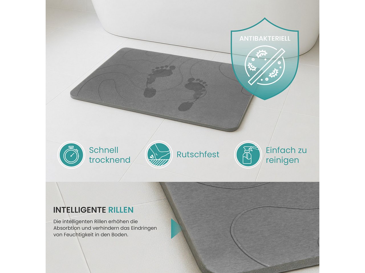 ArtUniverse Badematte Kieselgurmatte Dunkelrau 39 x 60 cm – Bild 3 von 5