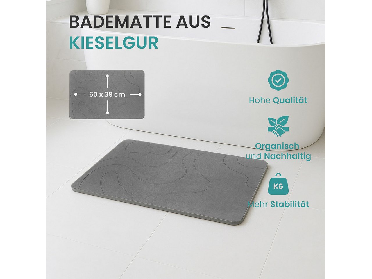 ArtUniverse Badematte Kieselgurmatte Dunkelrau 39 x 60 cm – Bild 4 von 5