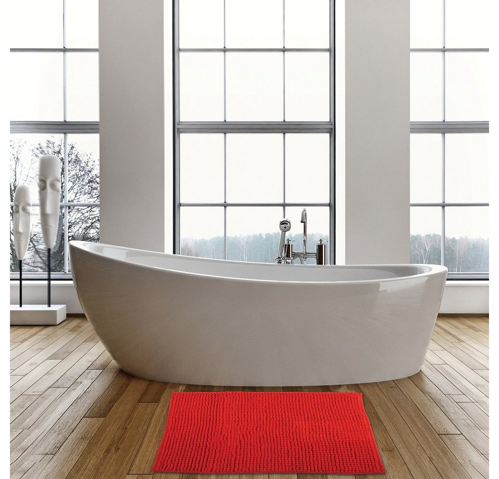 MSV Badematte MSV Badteppich Badvorleger Duschvorleger Chenille Hochflor Badematte, Höhe 12 mm, Badteppich, Waschbar 30°, Polyester Microfaser, rechteckig – Bild 3 von 3