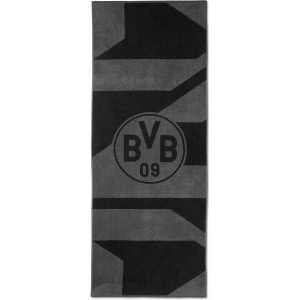 BVB Badetuch BVB Badetuch grau/schwarz 70x180 cm, Bio-Baumwolle (schwarzes BVB-Emblem, 1-St), BVB Badetuch mit Schlaufe