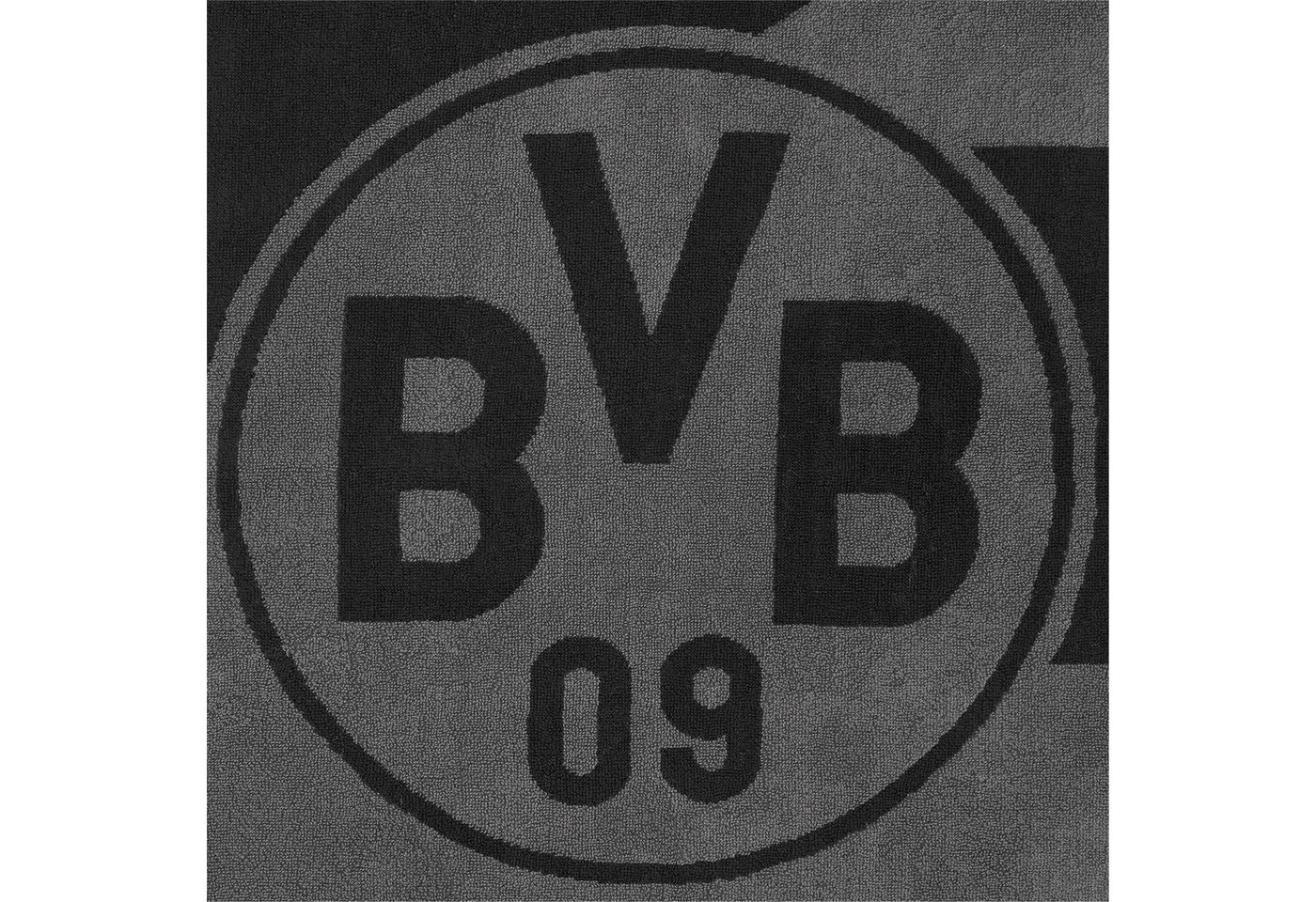 BVB Badetuch BVB Badetuch grau/schwarz 70x180 cm, Bio-Baumwolle (schwarzes BVB-Emblem, 1-St), BVB Badetuch mit Schlaufe – Bild 2 von 5