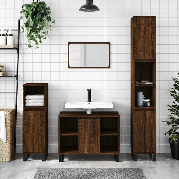 vidaXL Badezimmerspiegelschrank vidaXL Badschrank Braun Eichen-Optik 80x33x60 cm Holzwerkstoff