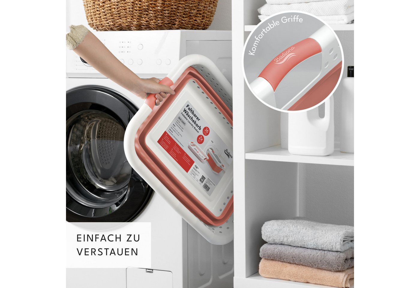 BADIONA Wäschekorb faltbare Wäschekörbe, Sammelkorb für Flaschen oder Spielzeug (2er-Set, 2 faltbare Wäschesammler), 36L Volumen, Faltbar, Leicht zu verstauen – Bild 2 von 5