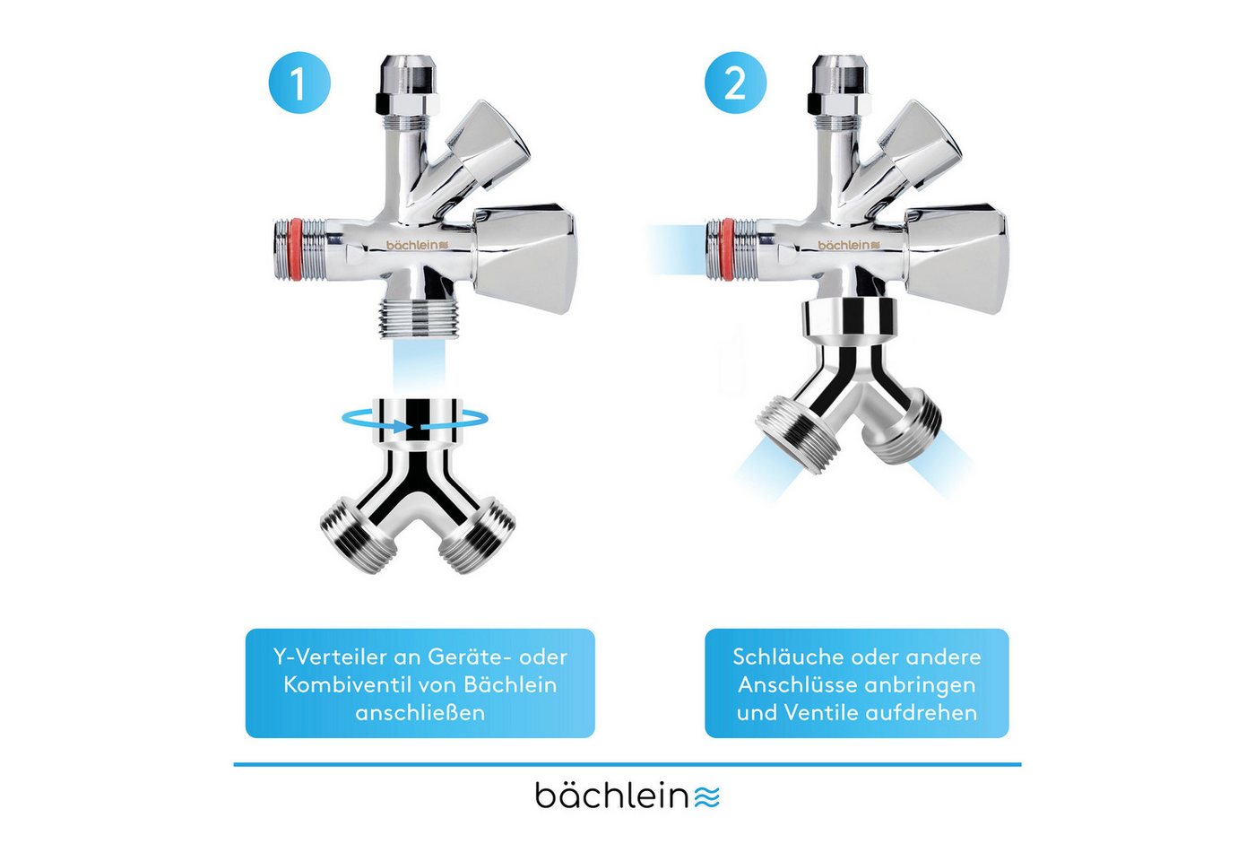Bächlein 2-Wege-Ventil Hochwertiger Y-Verteiler, (genormtes Gewinde), 360° rotierbarer Wasseranschluss für zwei Geräte – Bild 3 von 5