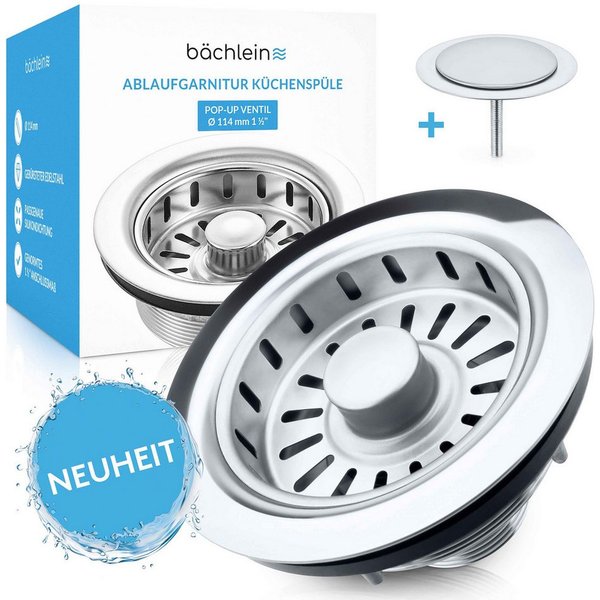 Bächlein Ablaufgarnitur Pop-up Küchenablauf, Ablaufgarnitur für Küchen-Spüle Pop-Up Funktion