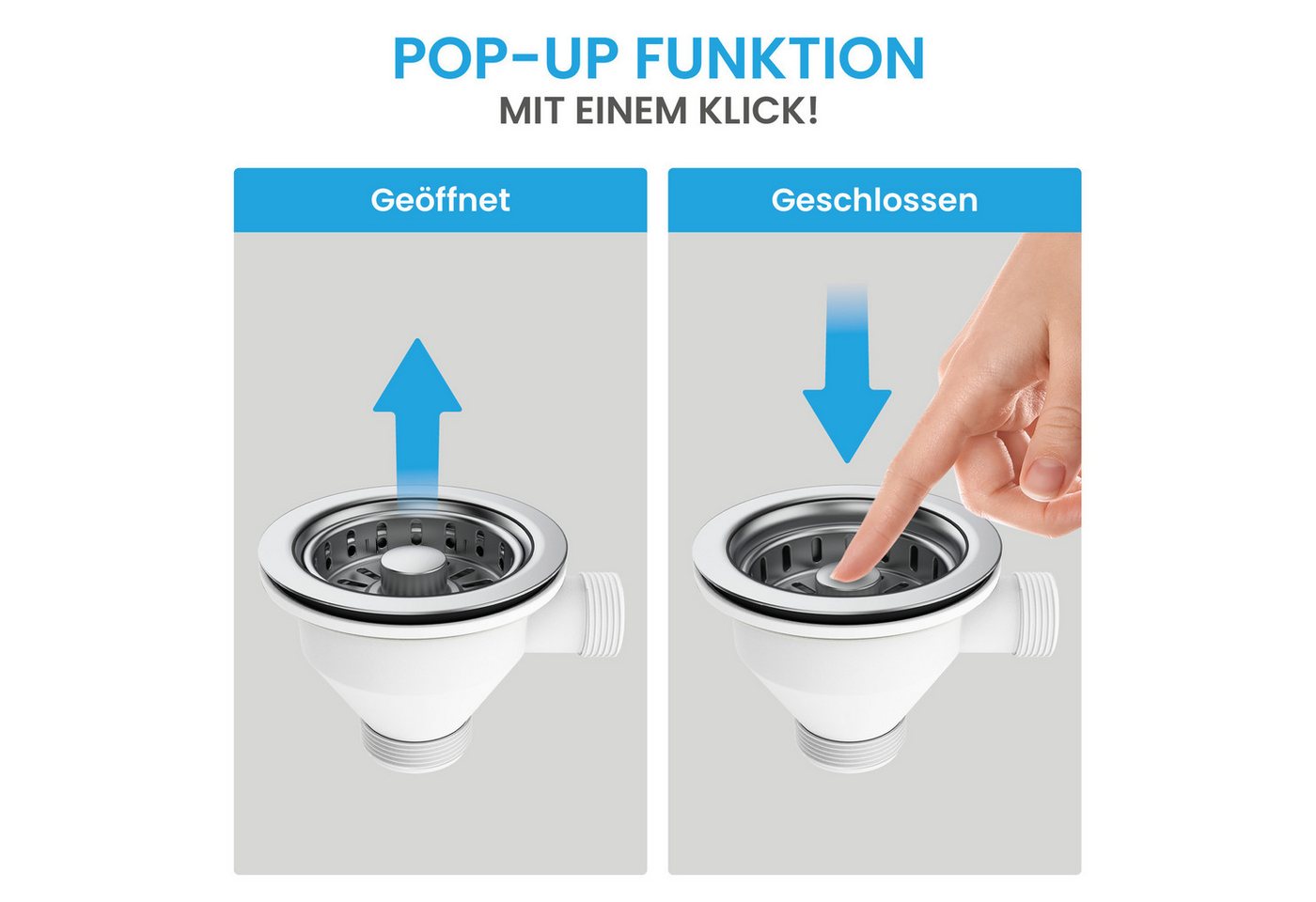 Bächlein Ablaufgarnitur Pop-up Küchenablauf, Ablaufgarnitur für Küchen-Spüle Pop-Up Funktion – Bild 4 von 5
