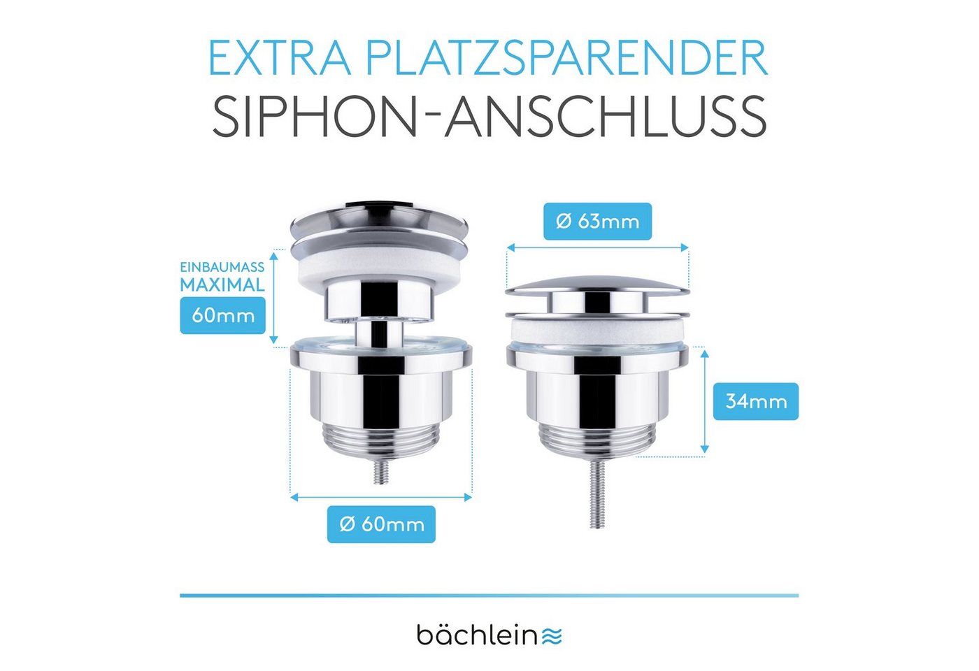 Bächlein Ablaufgarnitur Waschbeckenabfluss Pop Up (platzsparender Waschbeckenstöpsel) Werkzeugloser Einbau - Click Clack Funktion – Bild 4 von 5