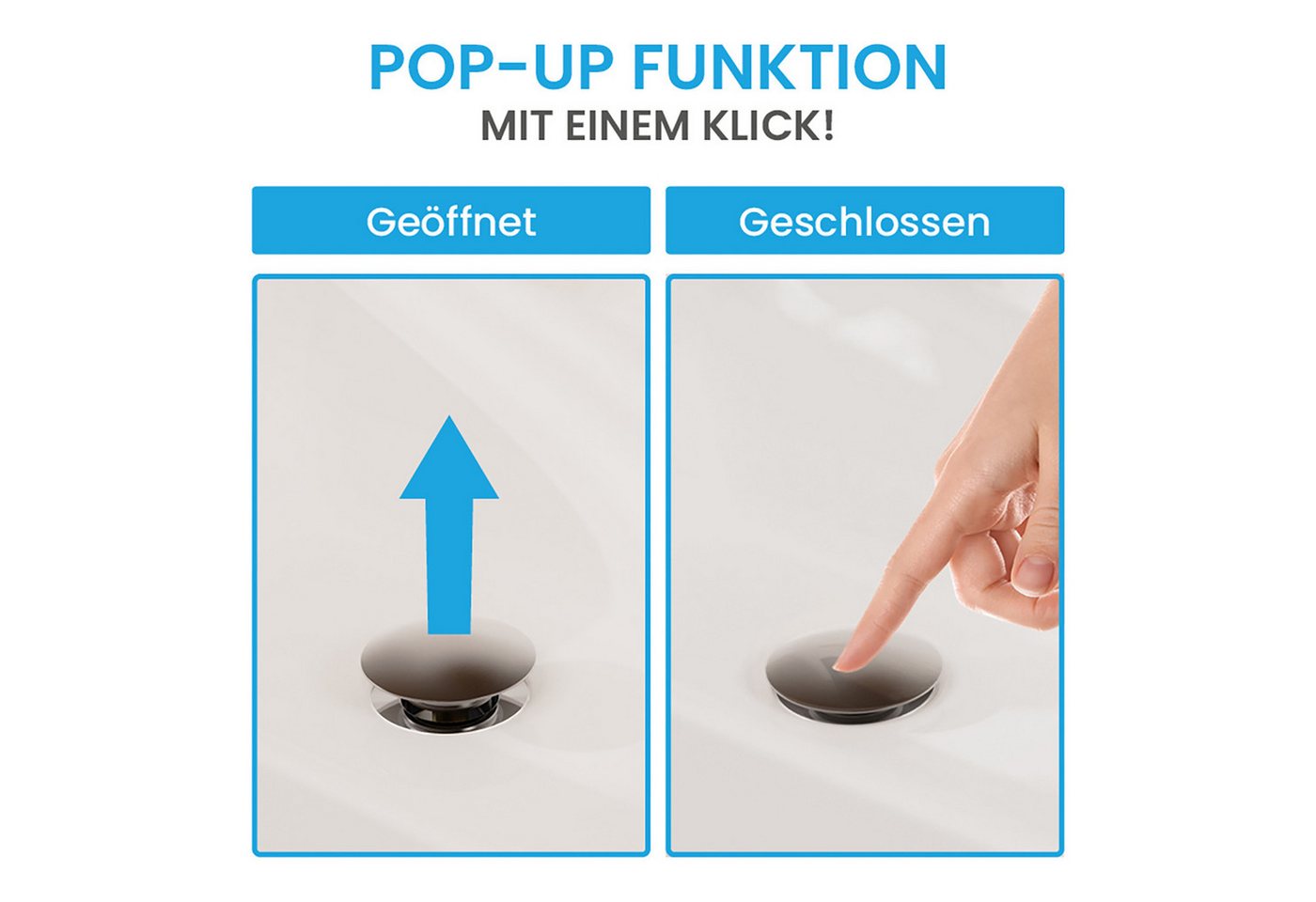 Bächlein Ablaufgarnitur Waschbeckenabfluss Pop Up Werkzeugloser Einbau - Click Clack Funktion – Bild 2 von 5