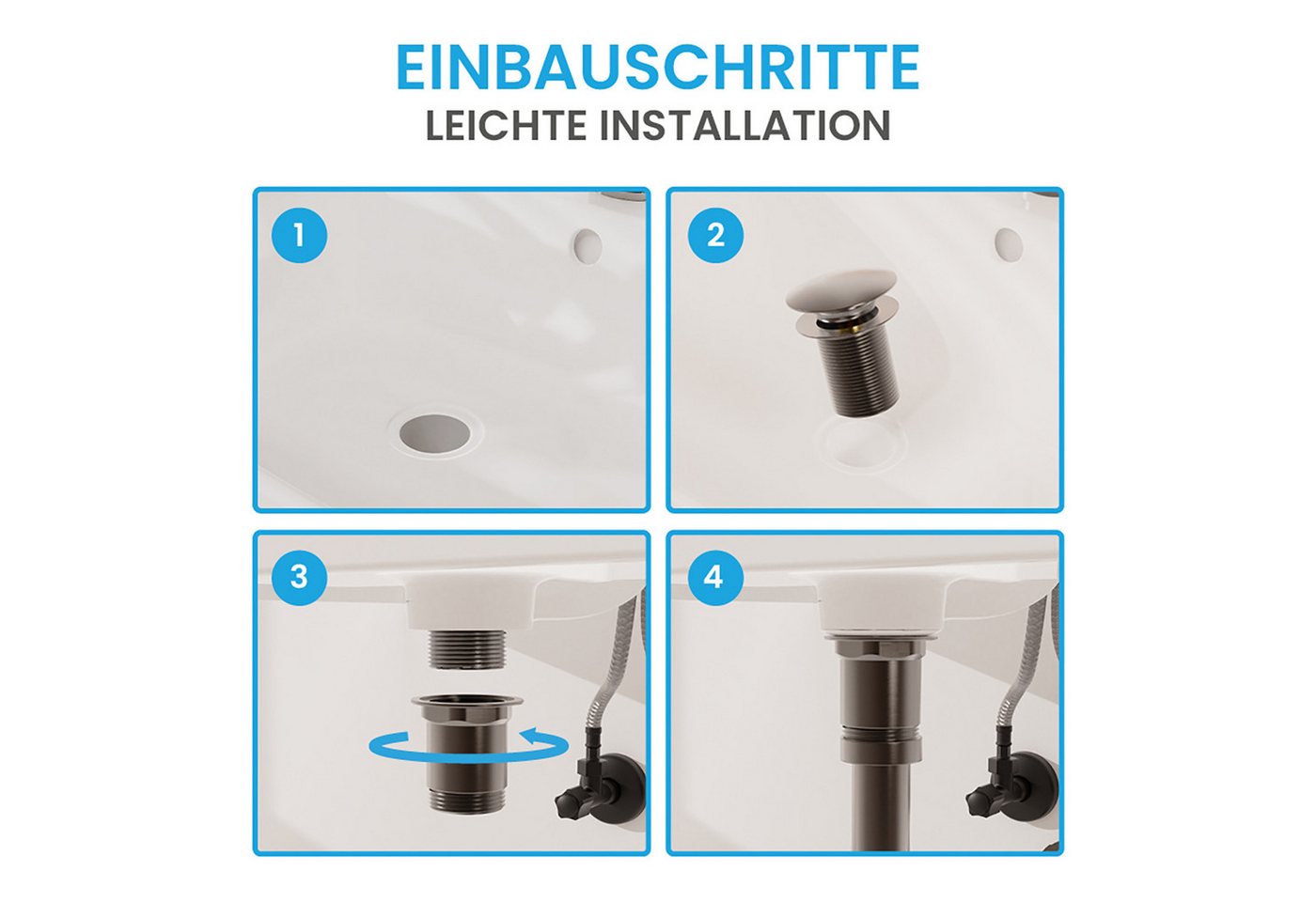 Bächlein Ablaufgarnitur Waschbeckenabfluss Pop Up Werkzeugloser Einbau - Click Clack Funktion – Bild 4 von 5