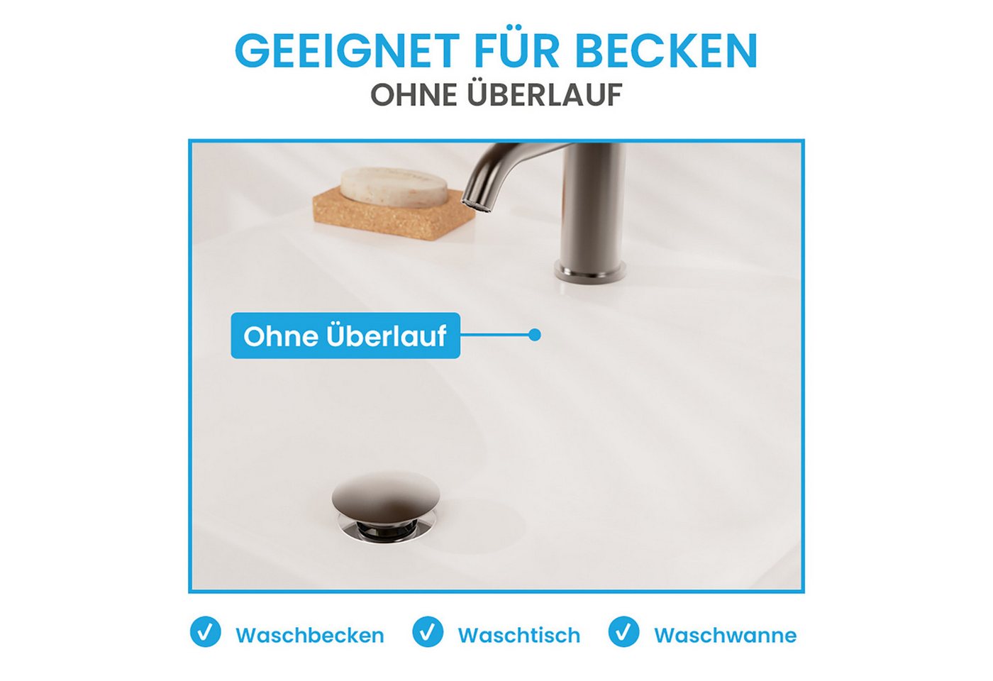 Bächlein Ablaufgarnitur Waschbeckenabfluss Pop Up Werkzeugloser Einbau - Click Clack Funktion – Bild 5 von 5