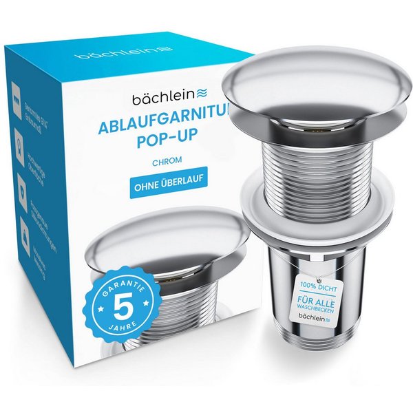 Bächlein Ablaufgarnitur Waschbeckenabfluss Pop Up (eleganter Waschbeckenstöpsel) Werkzeugloser Einbau - Click Clack Funktion