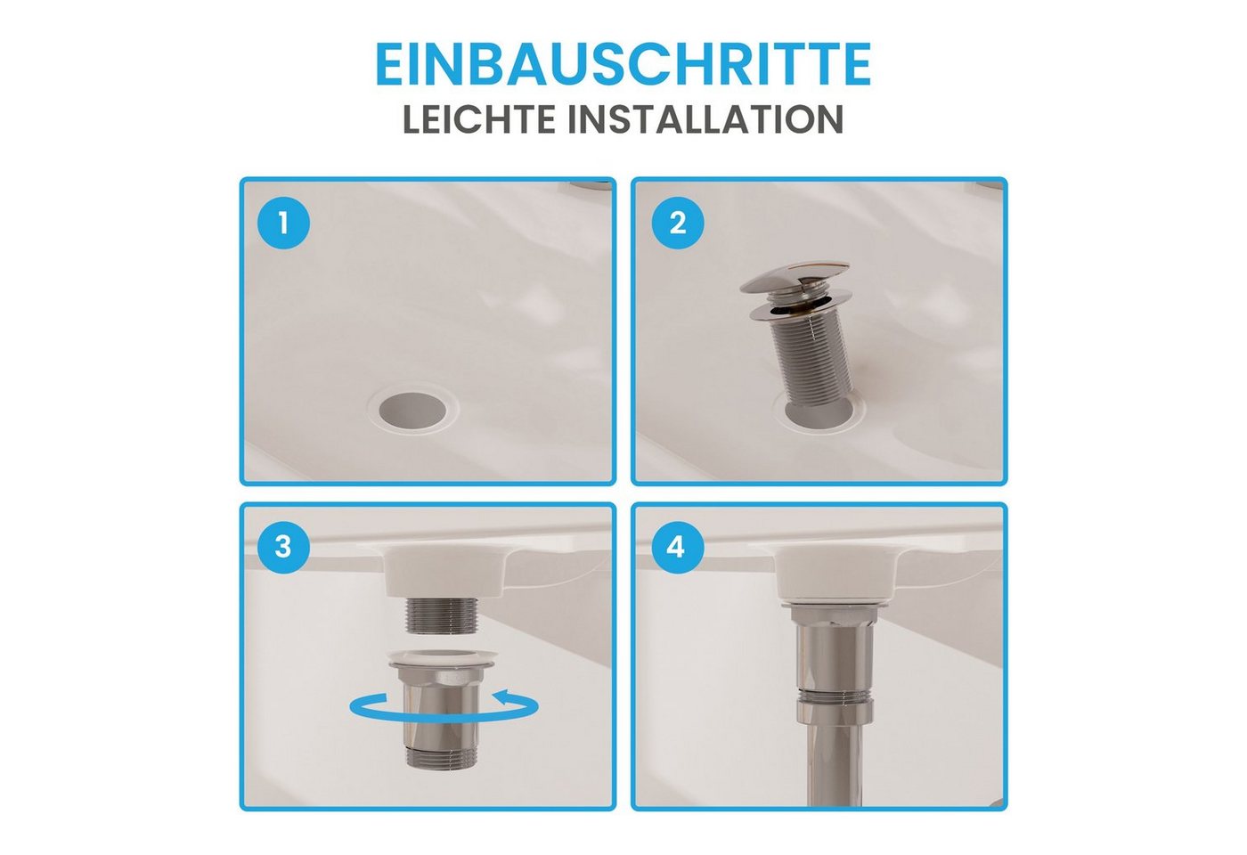 Bächlein Ablaufgarnitur Waschbeckenabfluss Pop Up (eleganter Waschbeckenstöpsel) Werkzeugloser Einbau - Click Clack Funktion – Bild 4 von 5