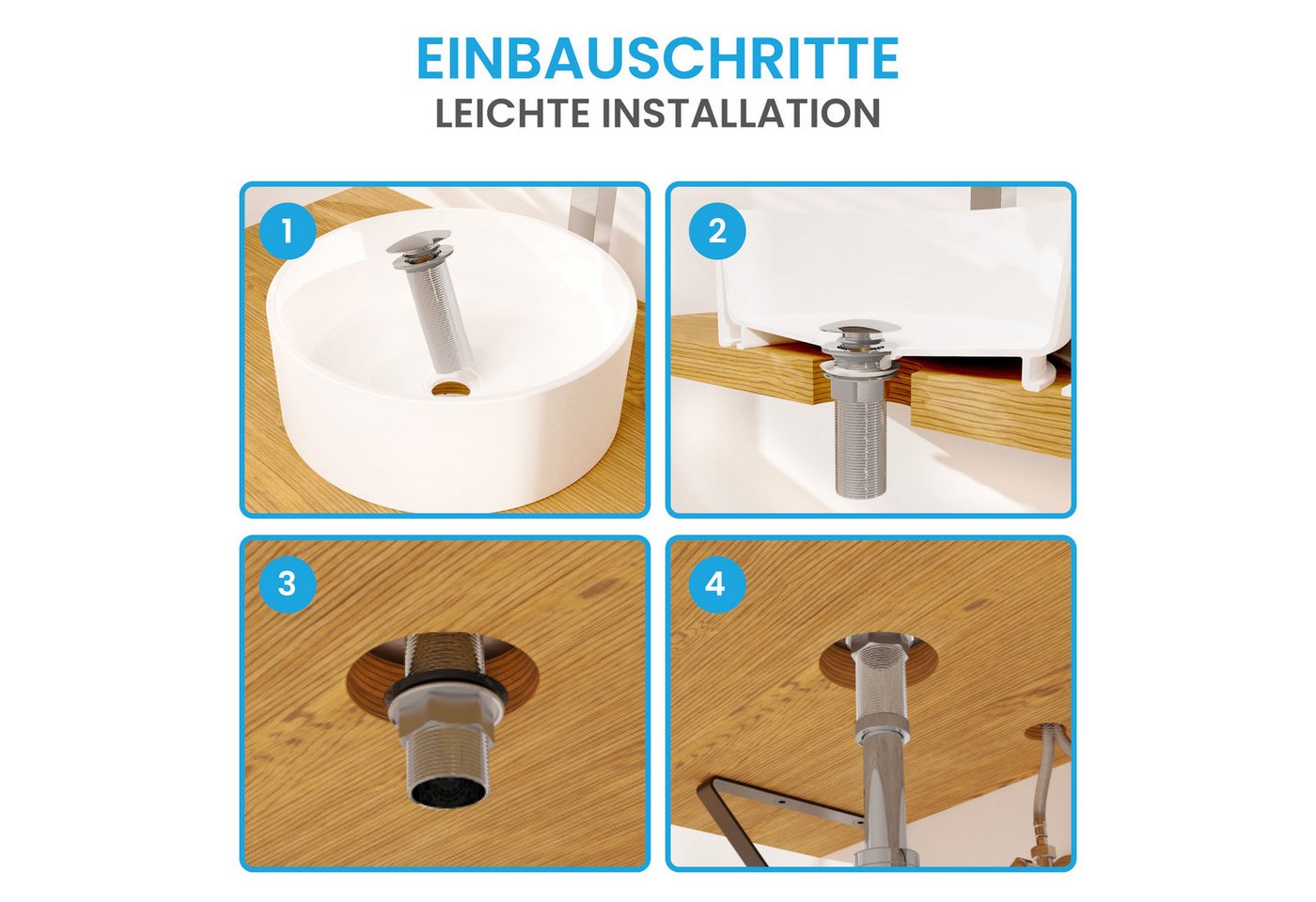 Bächlein Ablaufgarnitur Ablaufgarnitur Waschbeckenabfluss Pop Up - extra lang – Bild 4 von 5