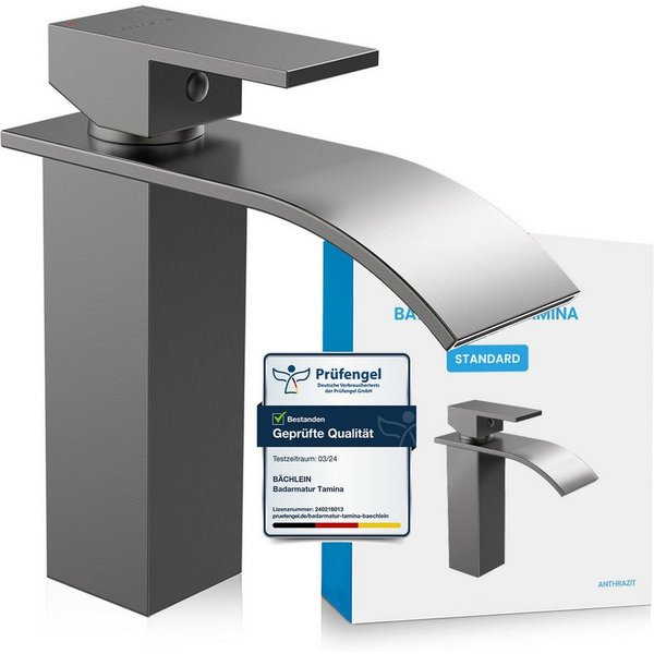 Bächlein Badarmatur Elegante Badarmatur Tamina (Anthrazit) hochwertige Designarmatur mit Wasserfalloptik