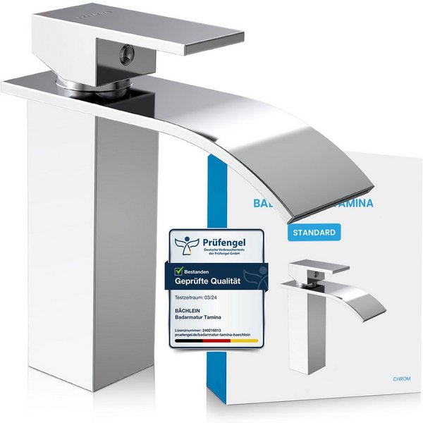 Bächlein Badarmatur Elegante Badarmatur Tamina (Chrom) hochwertige Designarmatur mit Wasserfalloptik