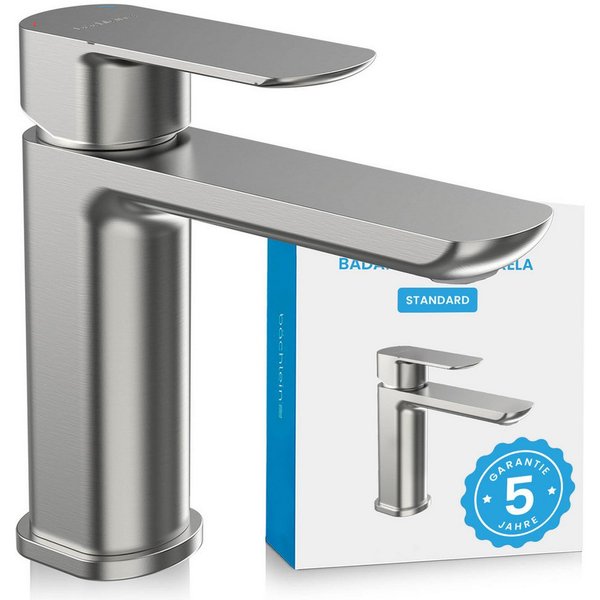 Bächlein Badarmatur Elegante Waschtischarmatur Mizarela (Edelstahl gebürstet) hochwertiger Wasserhahn im minimalistischen Design