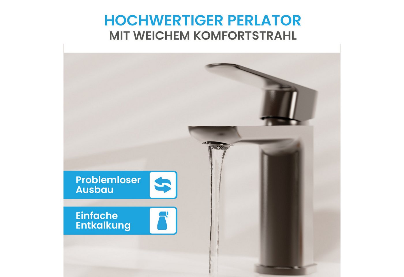 Bächlein Badarmatur Elegante Waschtischarmatur Mizarela (Anthrazit) hochwertiger Wasserhahn im minimalistischen Design – Bild 2 von 5