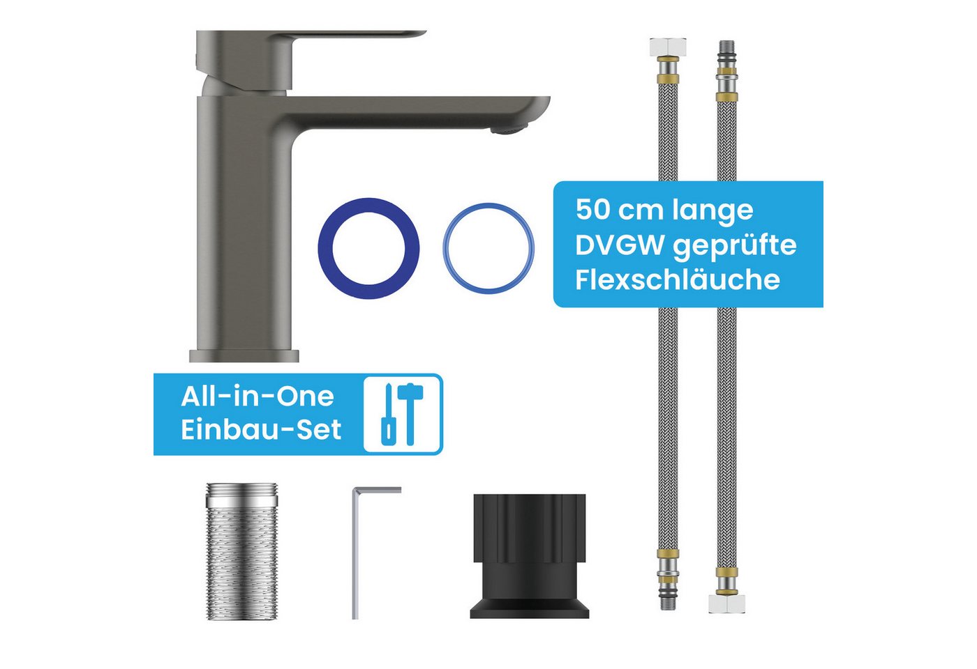 Bächlein Badarmatur Elegante Waschtischarmatur Mizarela (Anthrazit) hochwertiger Wasserhahn im minimalistischen Design – Bild 5 von 5