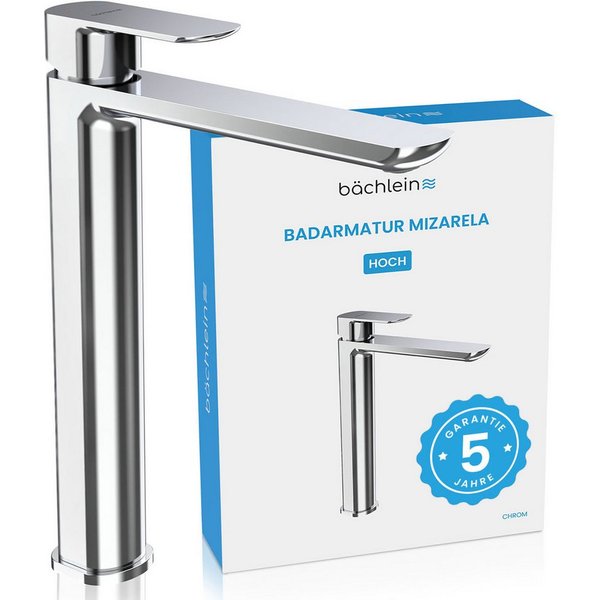 Bächlein Badarmatur Mizarela hoch - klassisches Design - ideal für Aufsatzwaschbecken hochwertiger Wasserhahn im hohen klassischen Design