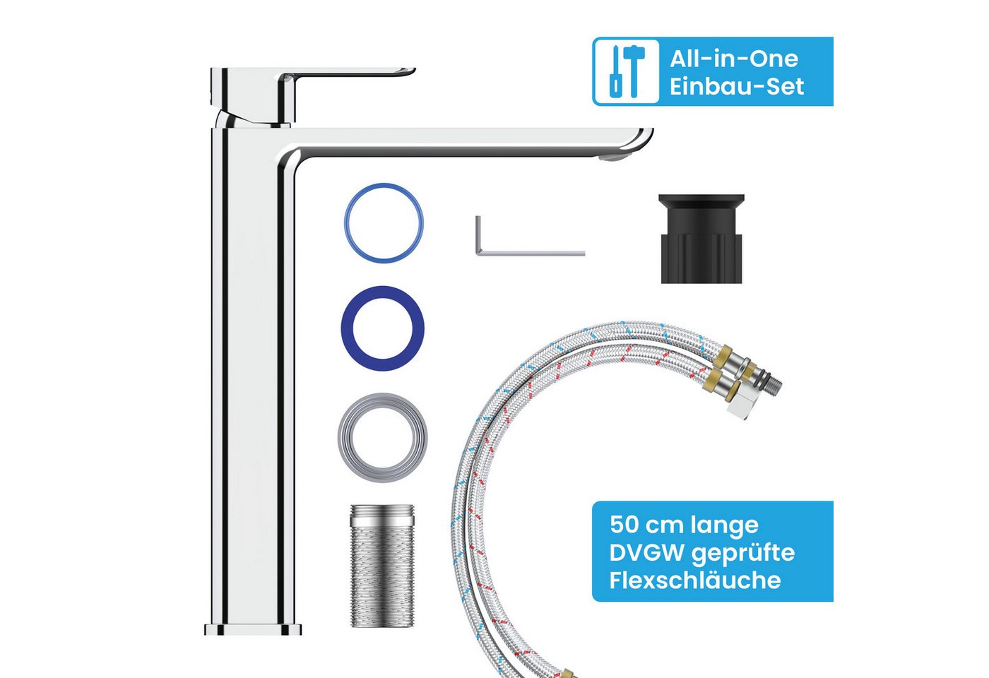 Bächlein Badarmatur Mizarela hoch - klassisches Design - ideal für Aufsatzwaschbecken hochwertiger Wasserhahn im hohen klassischen Design – Bild 5 von 5