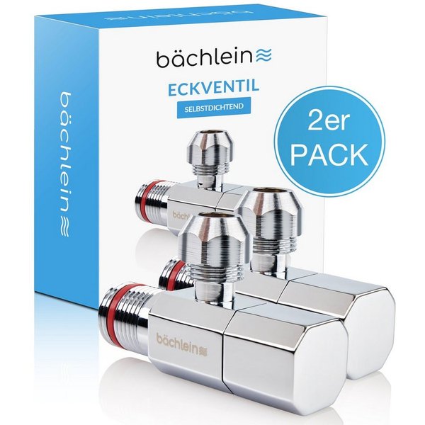 Bächlein Eckventil 2er-Set mit Schraub- oder Schnellverschluss - selbstdichtend, (2-er Set), Für Heiß- und Kaltwasser geeignet