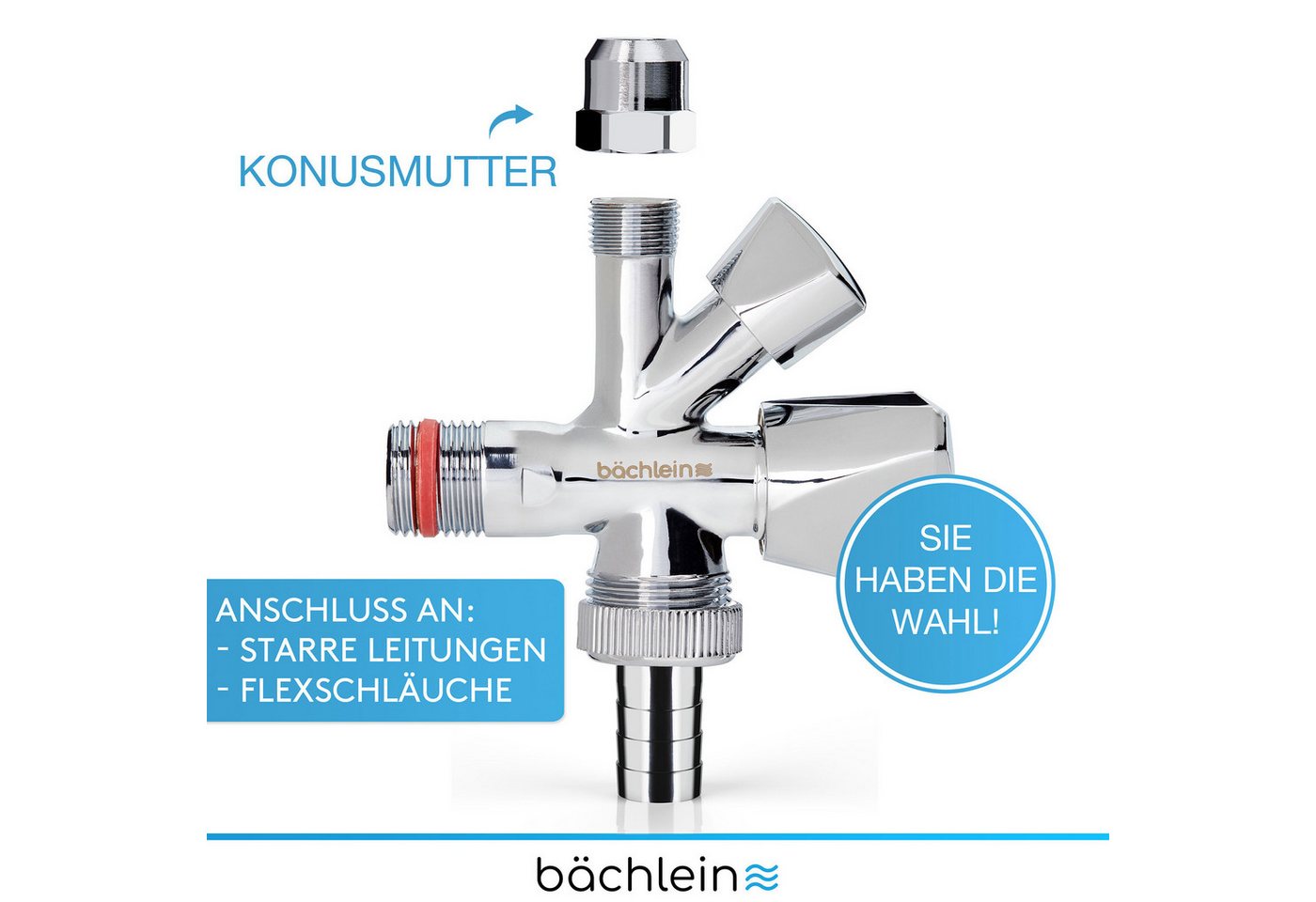 Bächlein Geräteventil Kombi-Eckventil - 3 Wege Auslaufventil, Chrom – Bild 3 von 5