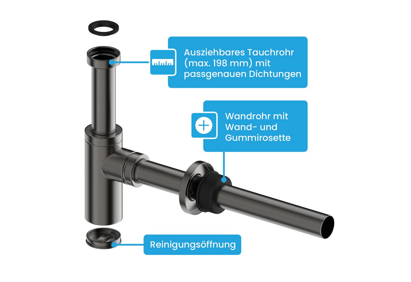 Bächlein Siphon Eleganter Waschbeckenablauf, Innovative Reinigungsöffnung, Universell einsetzbar – Bild 3 von 5