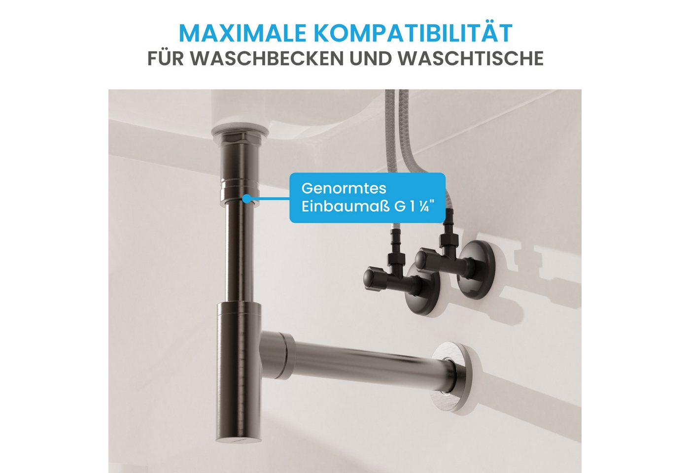 Bächlein Siphon Eleganter Waschbeckenablauf, Innovative Reinigungsöffnung, Universell einsetzbar – Bild 4 von 5