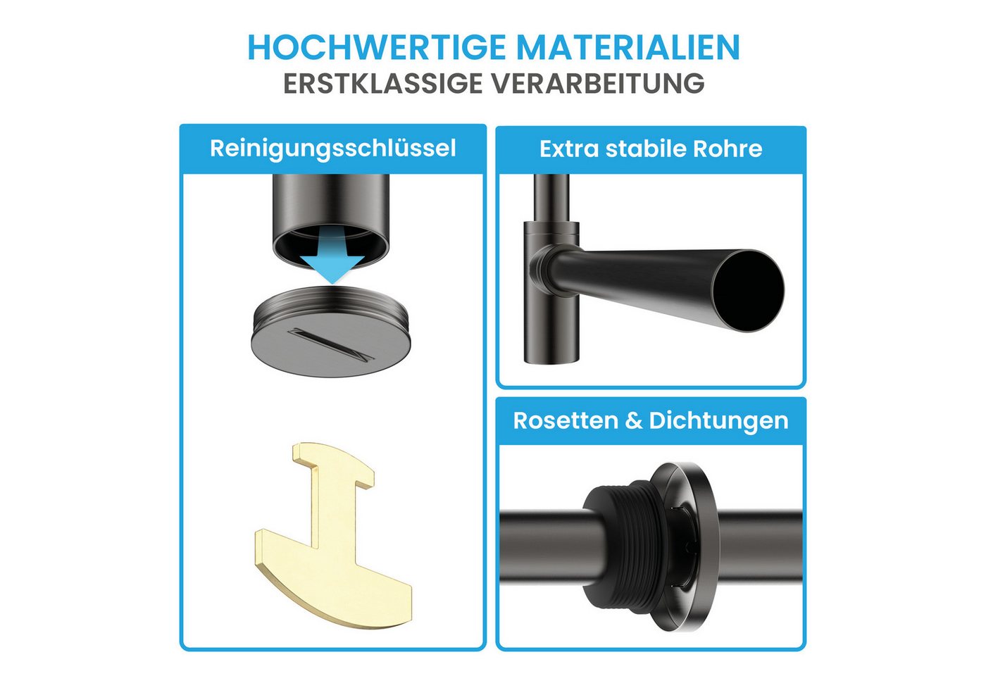 Bächlein Siphon Eleganter Waschbeckenablauf, Innovative Reinigungsöffnung, Universell einsetzbar – Bild 5 von 5